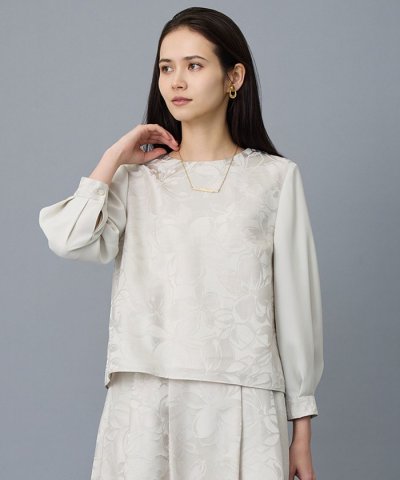 【カタログ掲載・セットアップ対応】フラワーオパールプリントブロッキング ブラウス