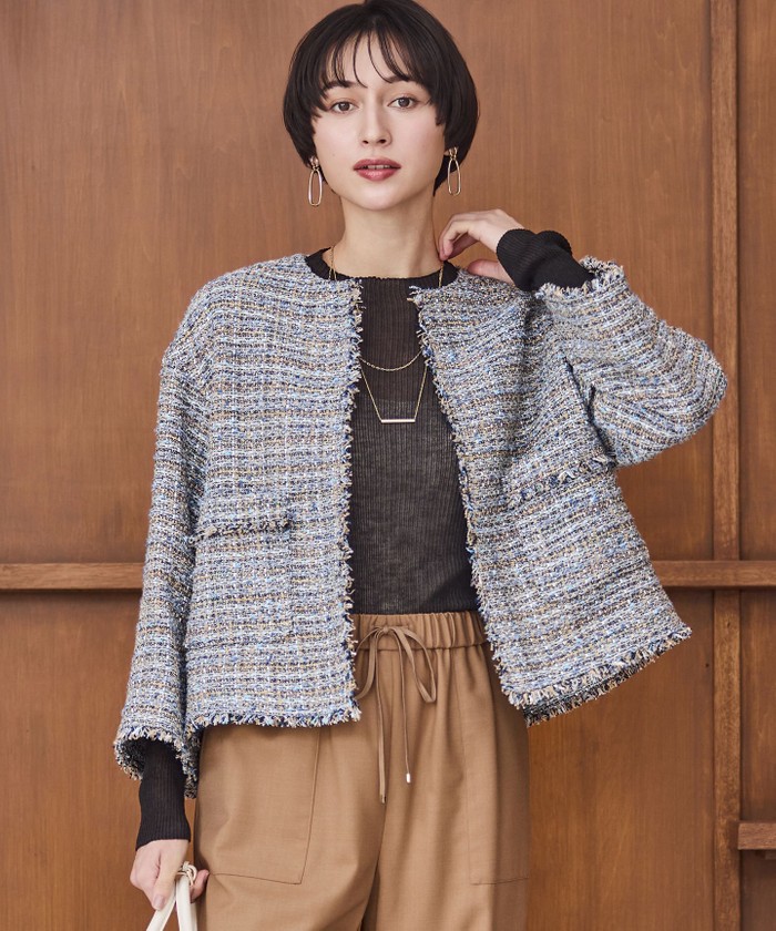 GIOLICAツイード ノーカラー ジャケット(508632105)｜阪急百貨店公式