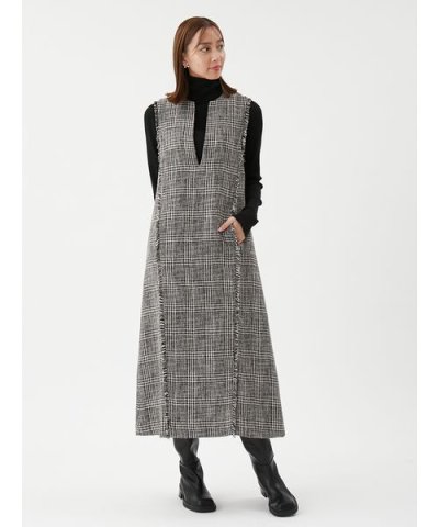 【セットアイテム】リブニットセットレイヤードツイードワンピース