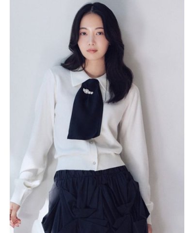 タイ付きビジューカーディガン