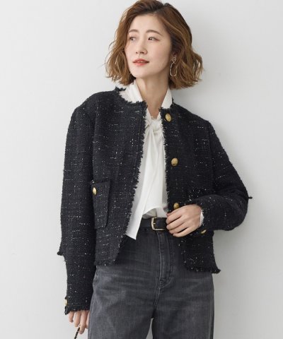 GIOLICAツイード ノーカラー ボタン ジャケット