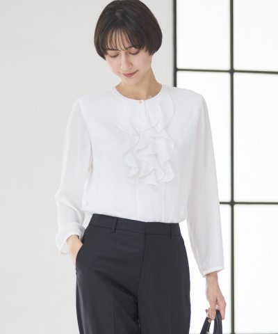 【洗える】ジョーゼットフリル ブラウス