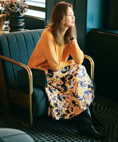 【SHIHOさん着用】アートタッチフラワープリント スカート