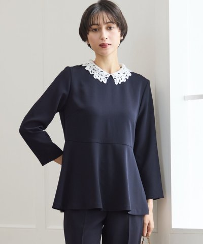 【セットアップ対応/洗える】トリアセダブルジョーゼット 2WAYレース襟 ペプラ