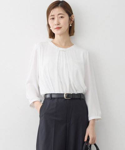 【洗える】シルキーデシン バーアクセント ブラウス