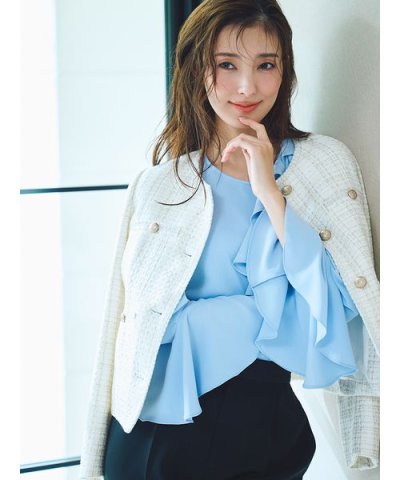 ミドル丈ノーカラーツイードジャケット