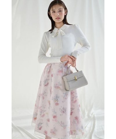 ボウタイリボン衿付きニットプルオーバー