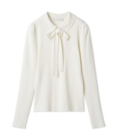 ボウタイリボン衿付きニットプルオーバー