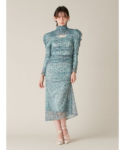 カッティングチュールプリントワンピース