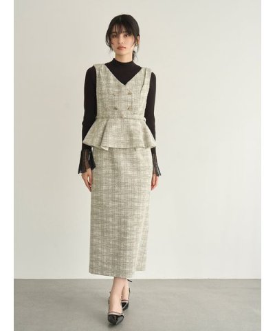 ダブル釦ツイードペプラムワンピース