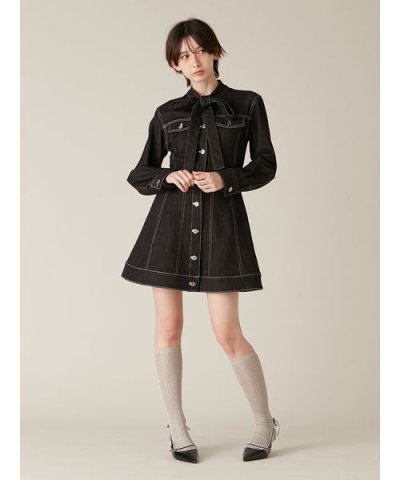 ボウタイデニムミニワンピース