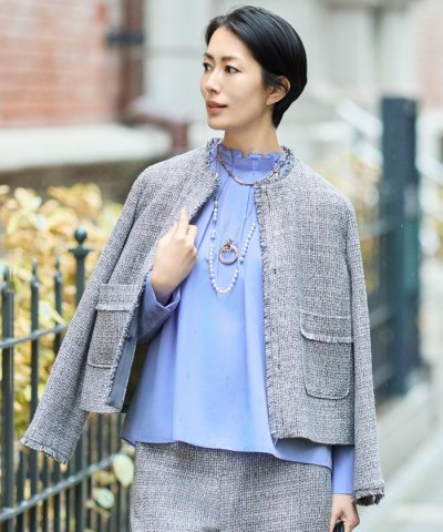 【17号サイズまで展開・カタログ掲載】ライトミックスツイード ジャケット