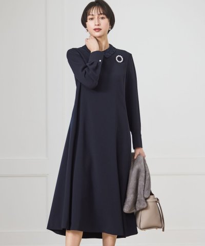 【セットアップ対応/洗える】トリアセダブルジョーゼット 襟付き ワンピース