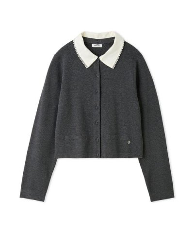 パールトリムカラーアタッチドカーディガン