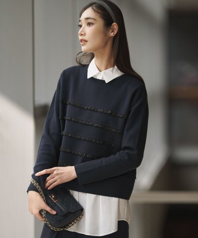 【WEB&一部店舗限定/滝沢眞規子さん着用】フリルボーダー ニット