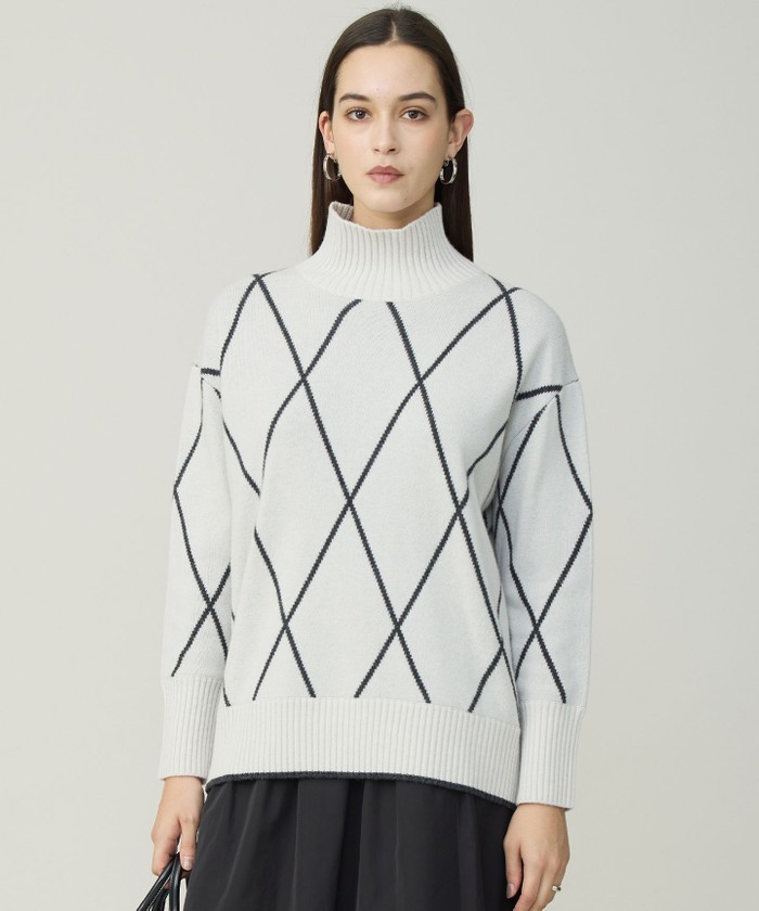 ソフトカシミヤミックス ダイヤ柄ハイネックニット ICB｜ソフトカシミヤミックス ダイヤ柄ハイネックニット | Rakuten