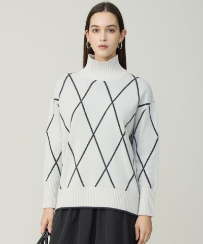 ソフトカシミヤミックス ダイヤ柄ハイネックニット