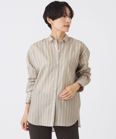 【マシンウォッシャブル】コットンライクストライプシャツ