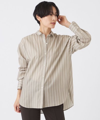 【L】【マシンウォッシャブル】コットンライクストライプシャツ