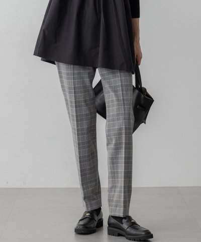 【Oggi1月号掲載/洗える】ウォームストレッチ チェック テーパード パンツ