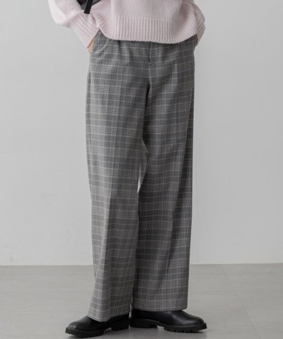【洗える】ウォームストレッチ チェック ワイド パンツ