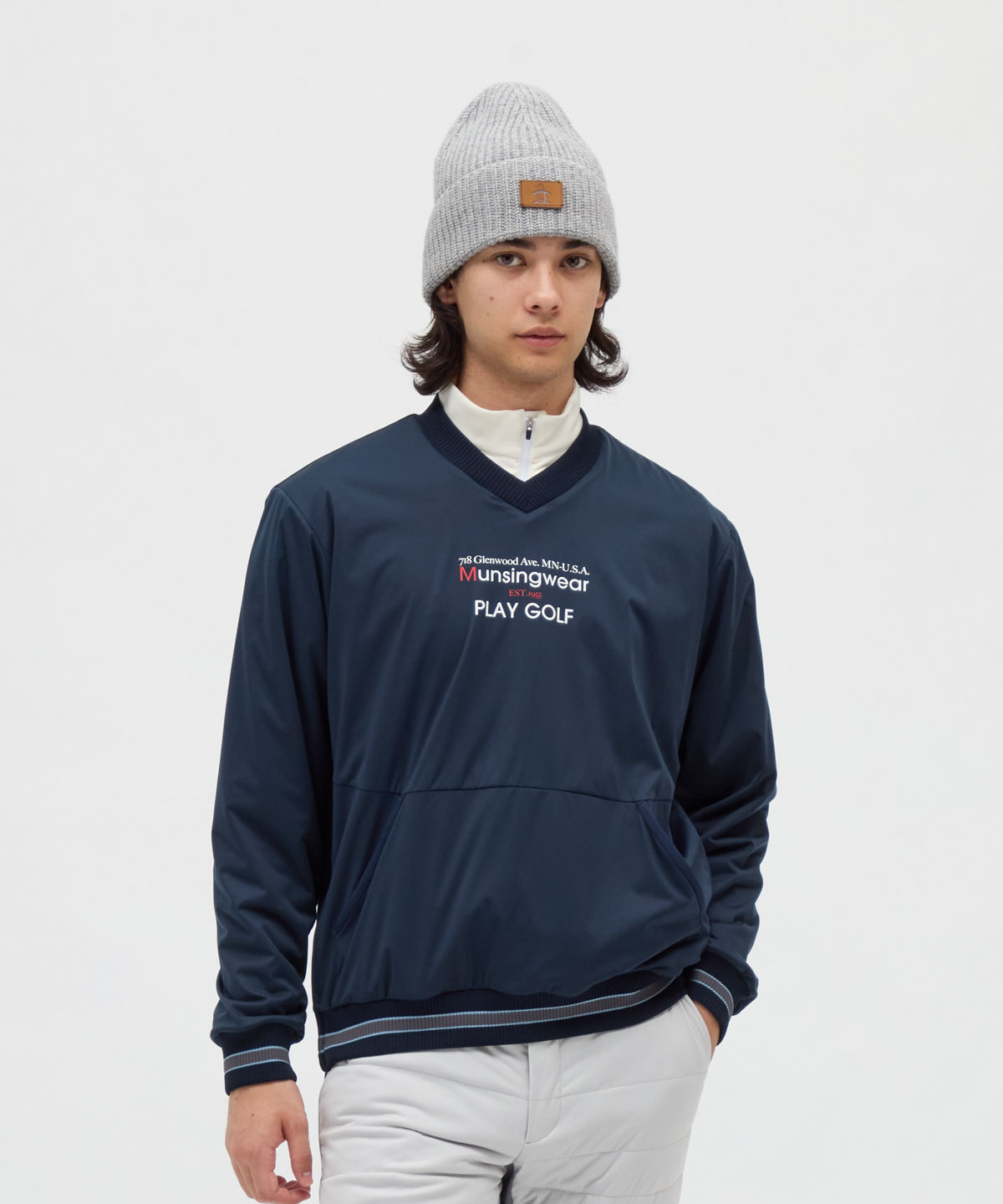 マンシングウェア★毛100%★高撥水★中綿★ストレッチニット【メンズ サイズL】 マンシングウェア Munsingwear 防風ストレッチリバーシブルVネックブル