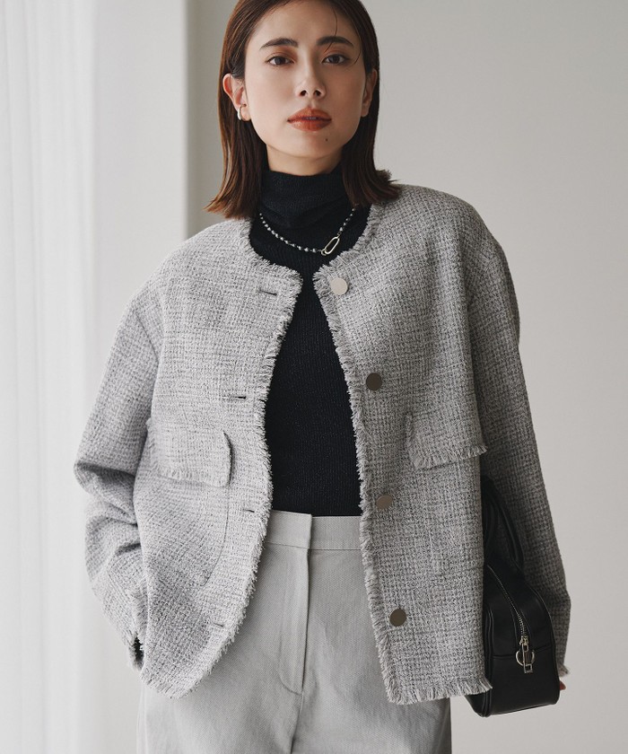 ライトブッチャーツイード ノーカラージャケット(508648641)｜阪急