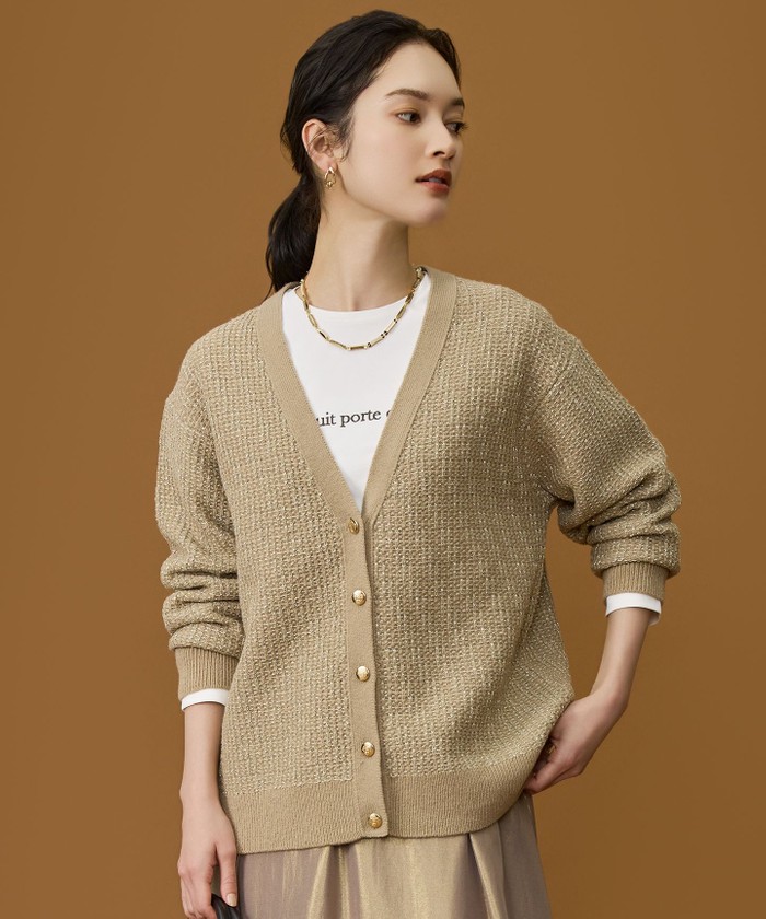 SHIHOさん着用】ラメツイード カーディガン(508649343)｜阪急百貨店