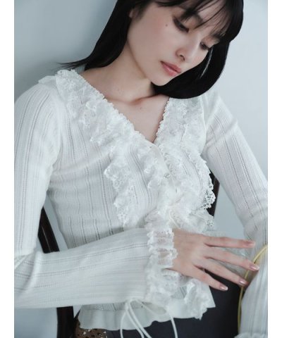 フリルレースコンビニットカーデ