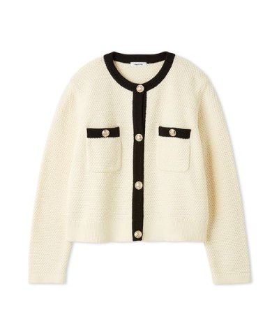 金釦コンパクトニットツイードカーディガン