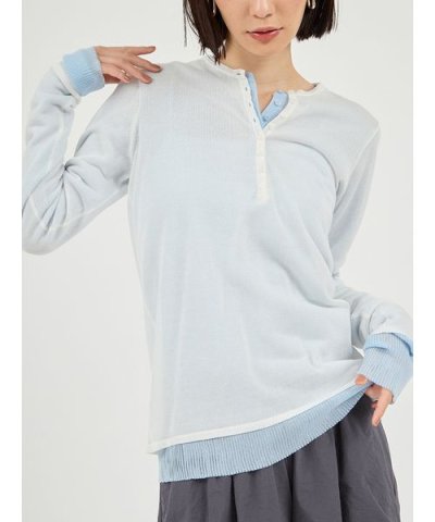 【セットアイテム】eco ヘンリーネックレイヤードニットトップス