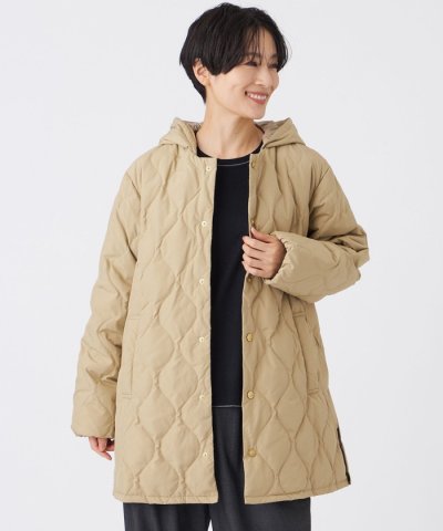 【L】【ウォッシャブル】キルティングフーデッドダウンコート