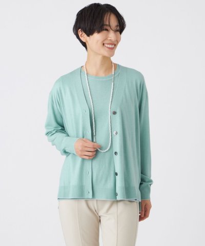 【L】【ウォッシャブル】ハイゲージラインニットカーディガン