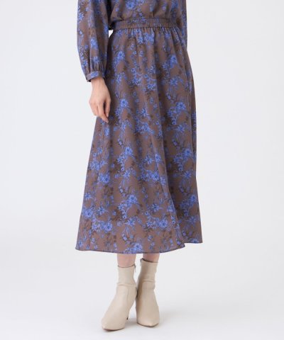 【ウォッシャブル】エッチングフラワープリントスカート