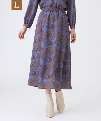 【L】【ウォッシャブル】エッチングフラワープリントスカート