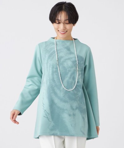 【L】【ウォッシャブル】シャドープリントダンボールニットチュニックプルオーバー