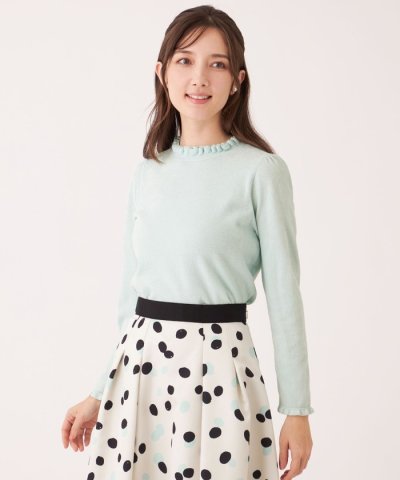 【L】レーヨンモール フリルハイネックニット