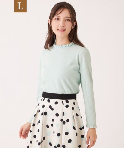 【L】レーヨンモール フリルハイネックニット