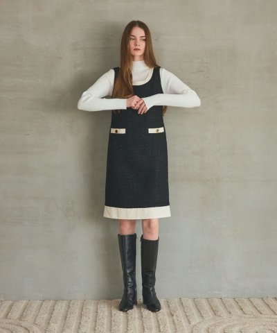 ツイードトリミングワンピース