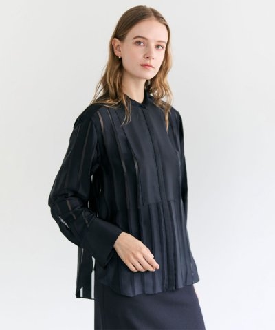 HAUYNITE / シアーストライプバンドカラーブラウス