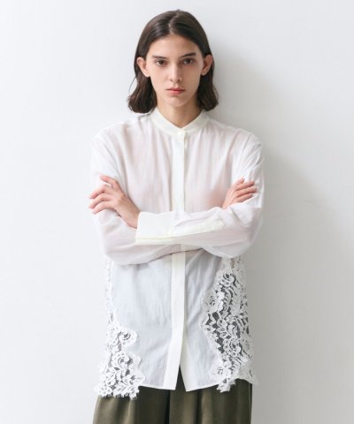 GALENA / コットンレースバンドカラーシャツ