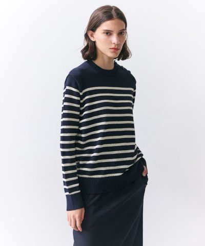 HELIODOR / レーヨンボーダーマリンボタンニット