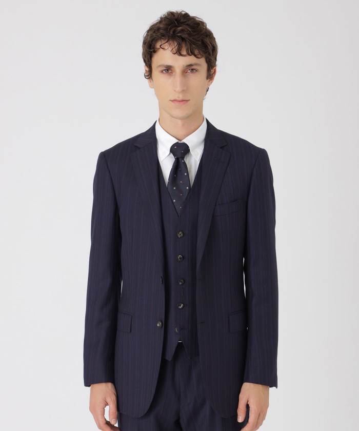 MIYUKI TOPネイビーシャドーグレンチェックスリーピーススーツ