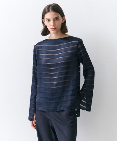 HAUYNITE / ボーダーシアー ボートネックブラウス