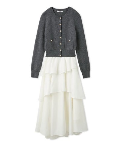 Sustainableニットカーデ×ティアードスカートセット