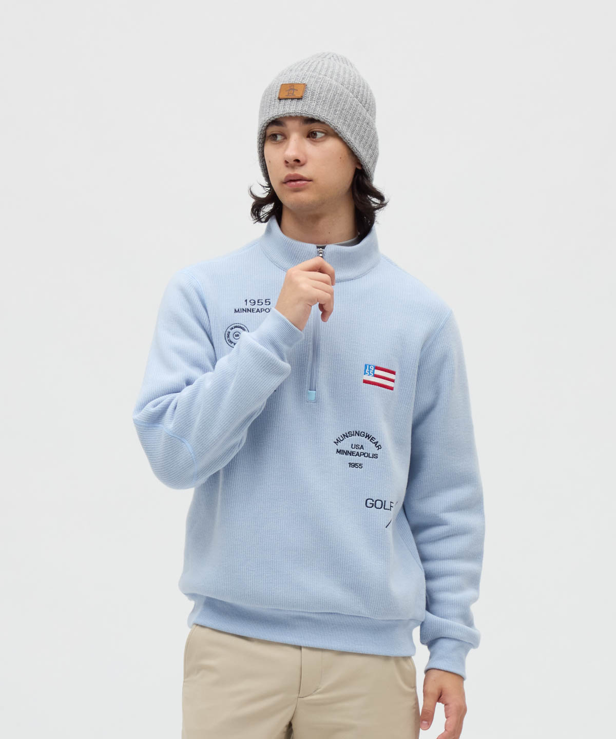 マンシングウェア Munsingwear 吸湿発熱飛び刺繍ハーフジップ