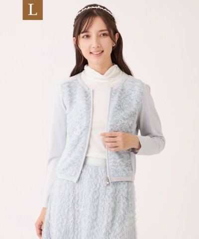 【L】フェザー刺しゅう コンビカーディガン