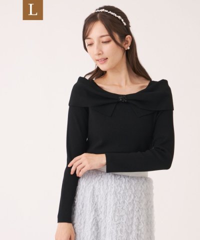 【L】リボンオフタートル ニット