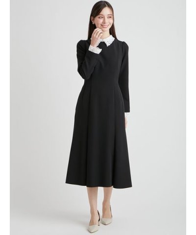 【洗える】刺繍レース付きマーメイドワンピース