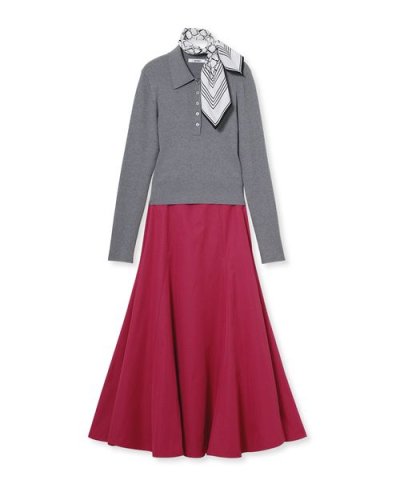 スカーフ付きポロニット×フレアスカートセット